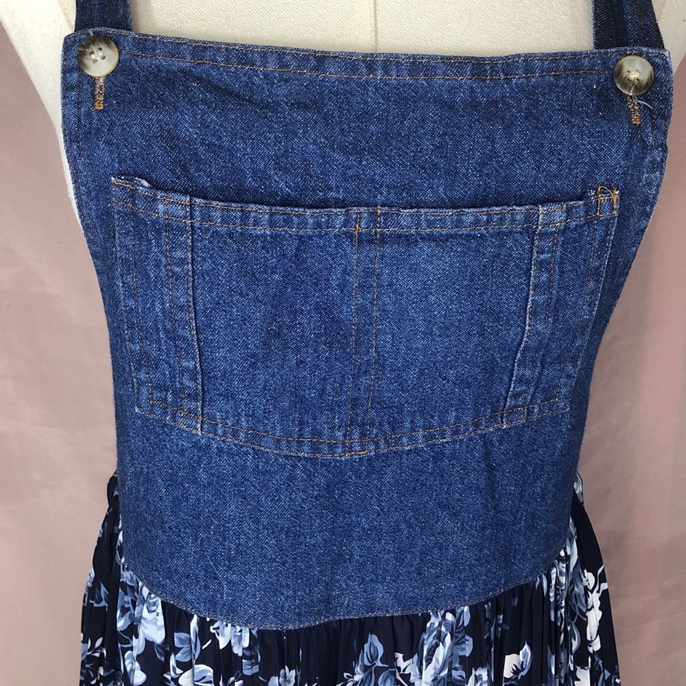 Coldwater Creek Denim Bib Floral Maxi Dress - Navy/Blue Size Small Medium - Picture 5 of 15